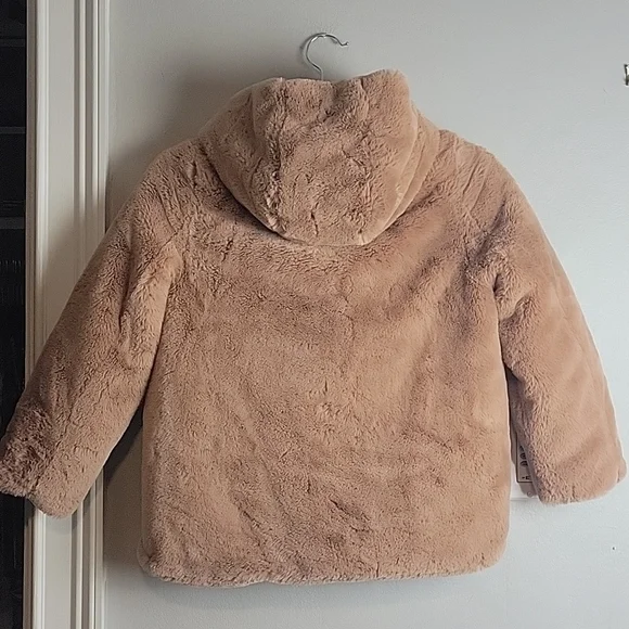 Zara-KIDS-Pink Faux Fur Hooded Coat-Size 9 - Picture 13 of 15